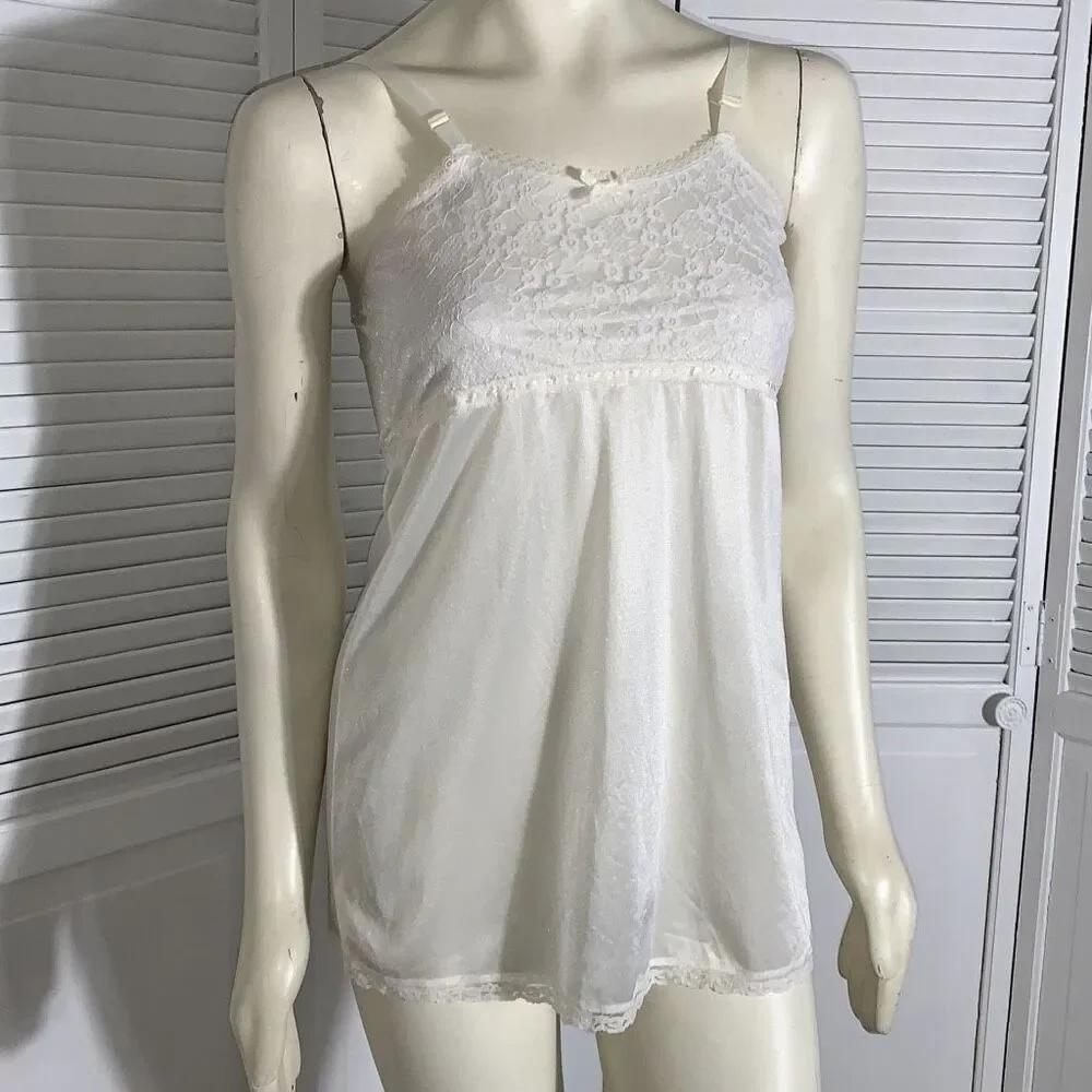 Vintage ILGWU‎ White Empire Waist Short Slip Dress Big Girls 14